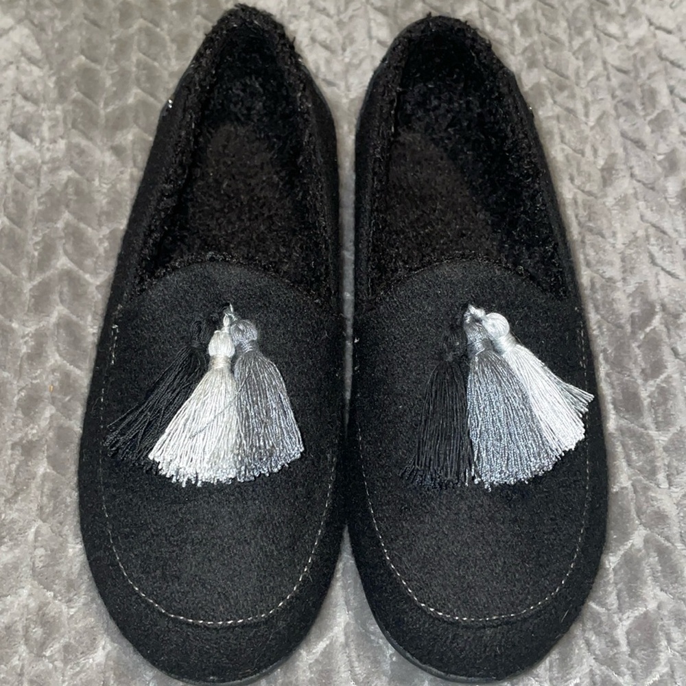 Spenco Hearthside Slipper Black Womens‎ Sz 7W Orthotic Felted Wool Upper Fleece